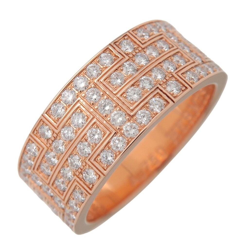 Hermes Kilim Diamond 18K Rose Gold Ring Pink